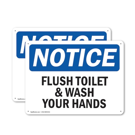 Signmission Flush Toilet And Wash Your Hands, 10 in W x Rectangle, Aluminum OS-2PACK-NS-A-710-L-12801